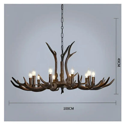 Retro golden brown antler resin chandelier with black shades dining room