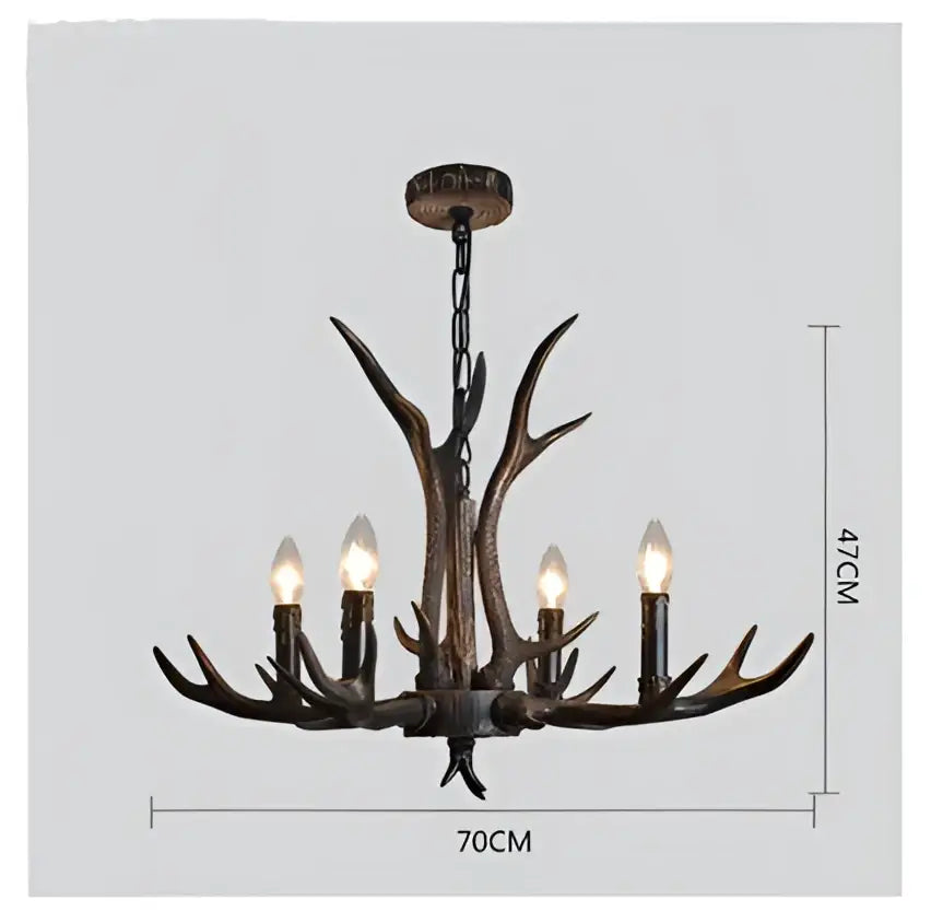 Retro golden brown antler resin chandelier with black shades dining room