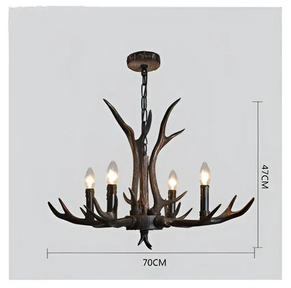 Retro golden brown antler resin chandelier with black shades dining room
