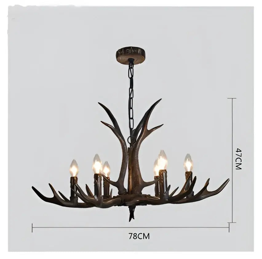 Retro golden brown antler resin chandelier with black shades dining room