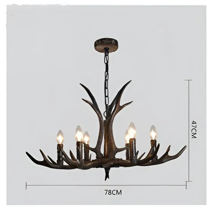 Retro golden brown antler resin chandelier with black shades dining room
