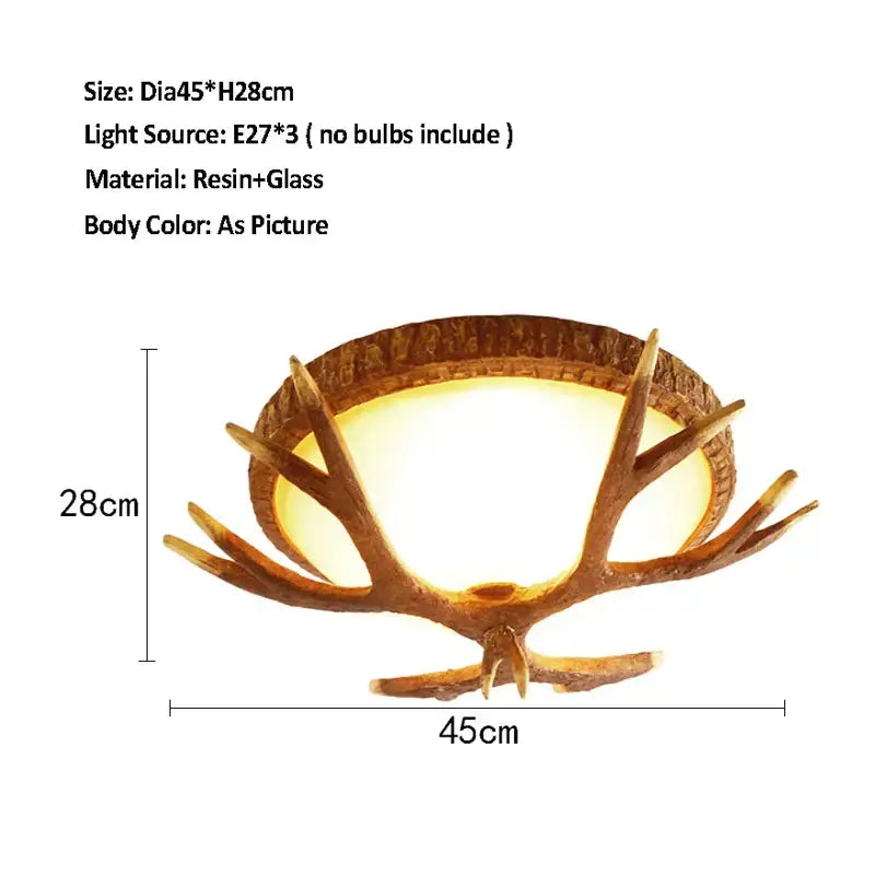 Rustic american antler resin glass ceiling light living room