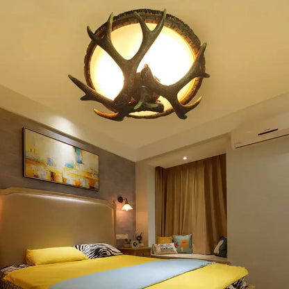 Rustic american antler resin glass ceiling light living room