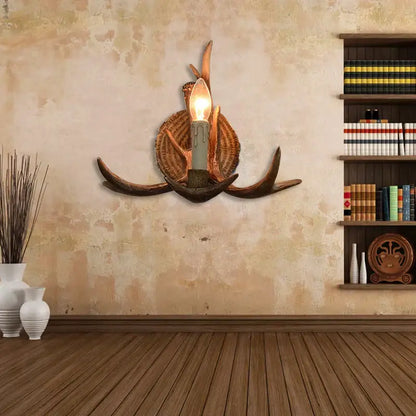 Rustic brown & copper antler resin wall lamp living room
