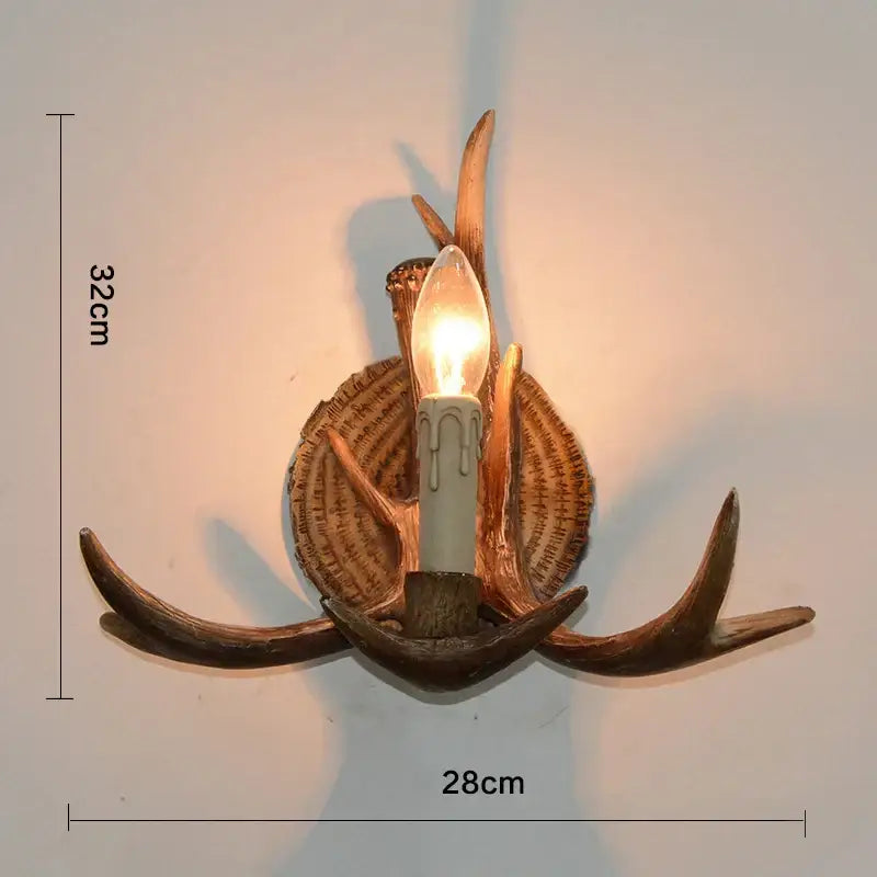 Rustic brown & copper antler resin wall lamp living room