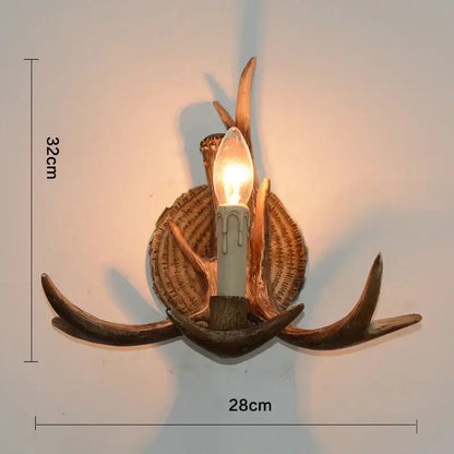 Rustic brown & copper antler resin wall lamp living room