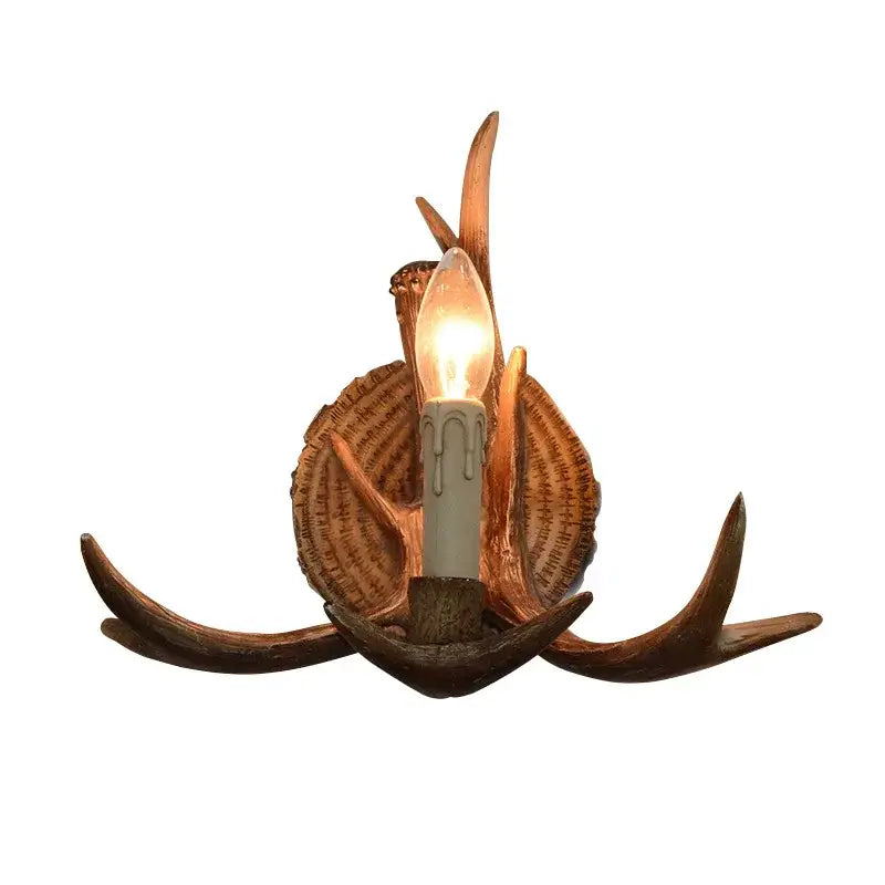 Rustic brown & copper antler resin wall lamp living room