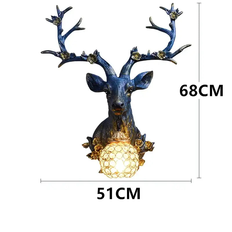 Antique bronze antler wall lamp with crystal globe for living room