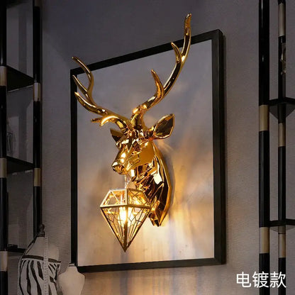 Modern golden deer head led wall light bedroom sconce