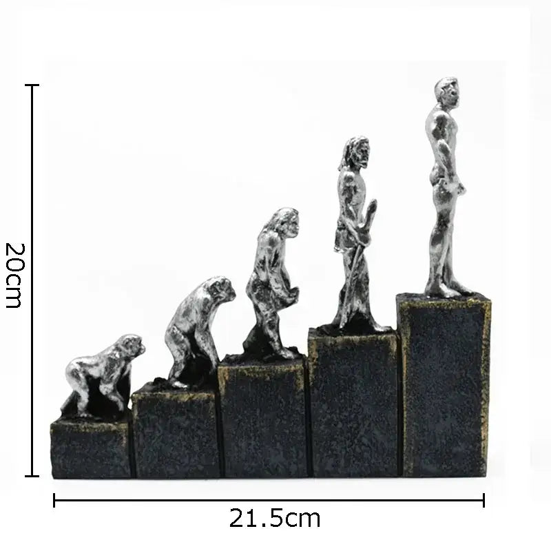 Silver man evolution sculpture – living room resin artwork decor