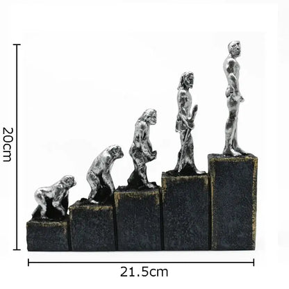 Silver man evolution sculpture – living room resin artwork decor