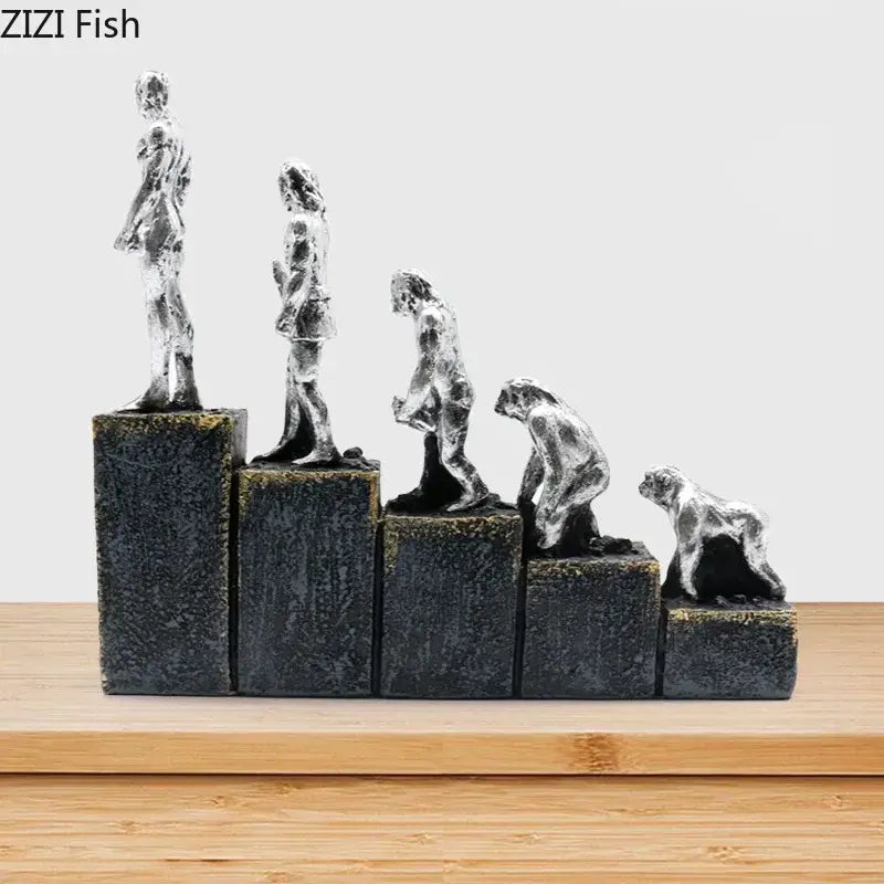 Silver man evolution sculpture – living room resin artwork decor