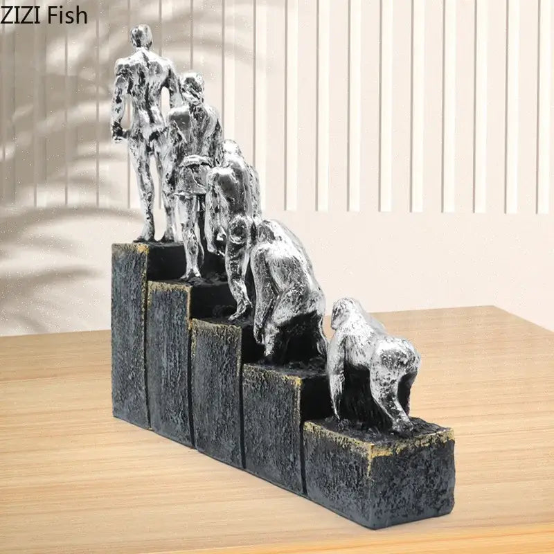 Silver man evolution sculpture – living room resin artwork decor
