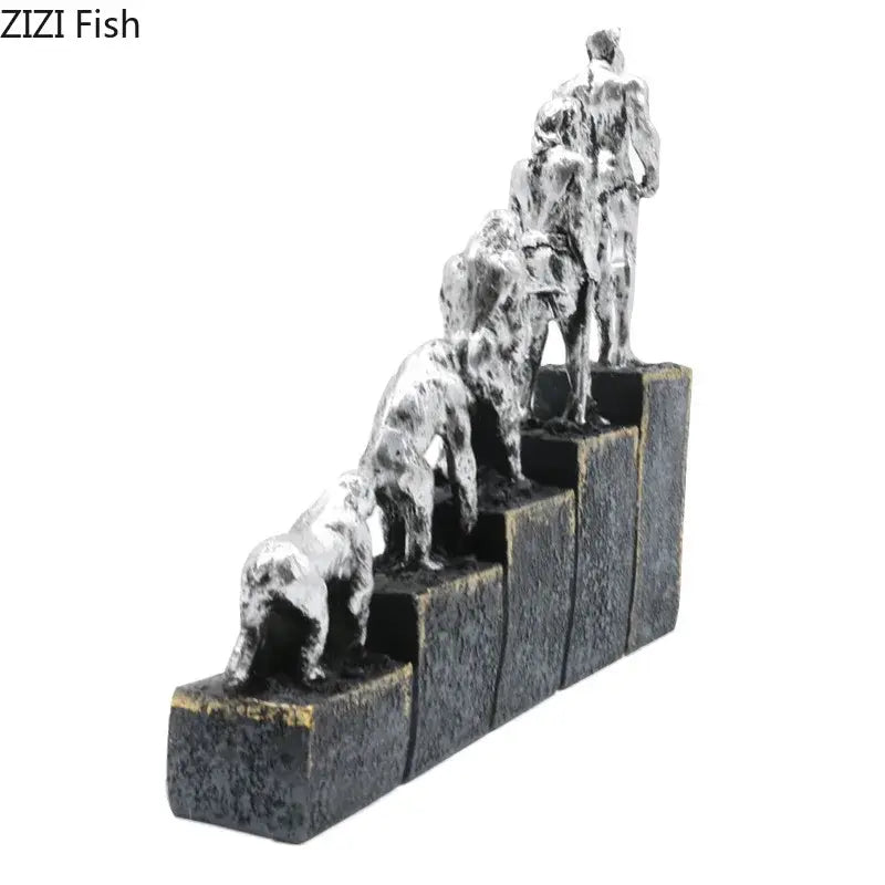 Silver man evolution sculpture – living room resin artwork decor