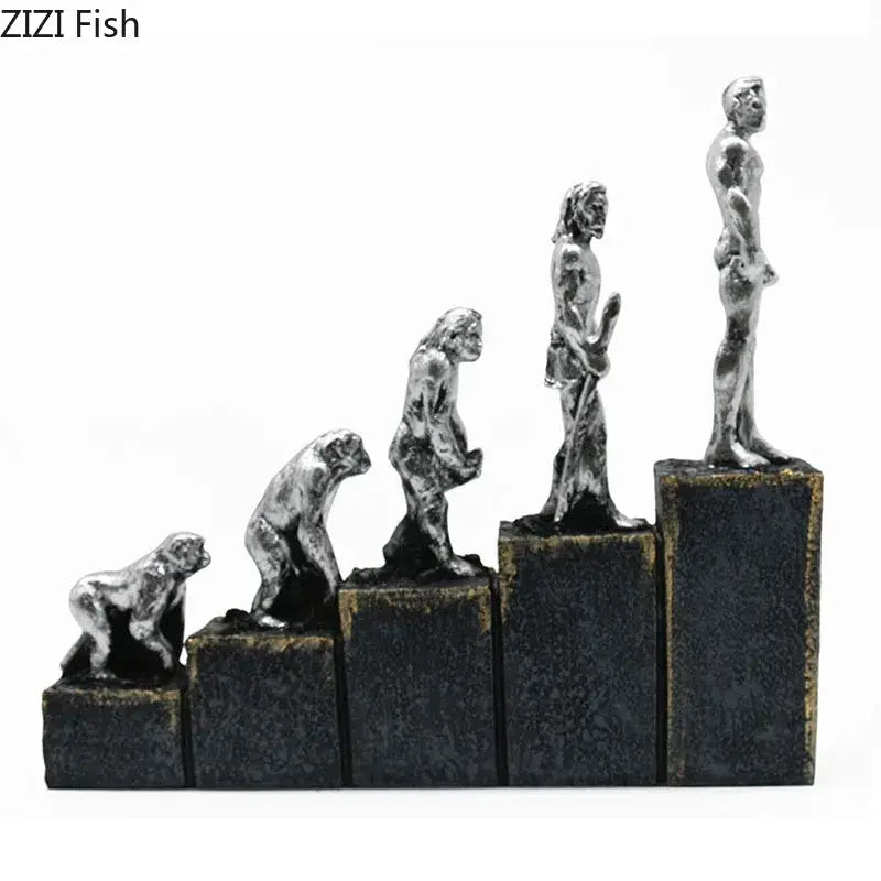 Silver man evolution sculpture – living room resin artwork decor