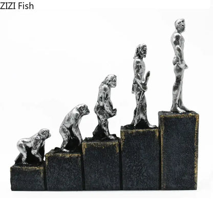Silver man evolution sculpture – living room resin artwork decor