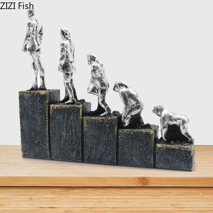 Silver man evolution sculpture – living room resin artwork decor