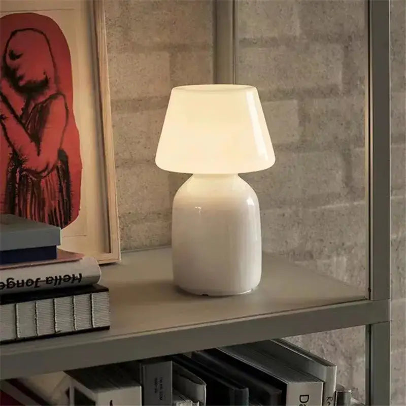 Minimalist white mushroom glass table lamp bedroom night light