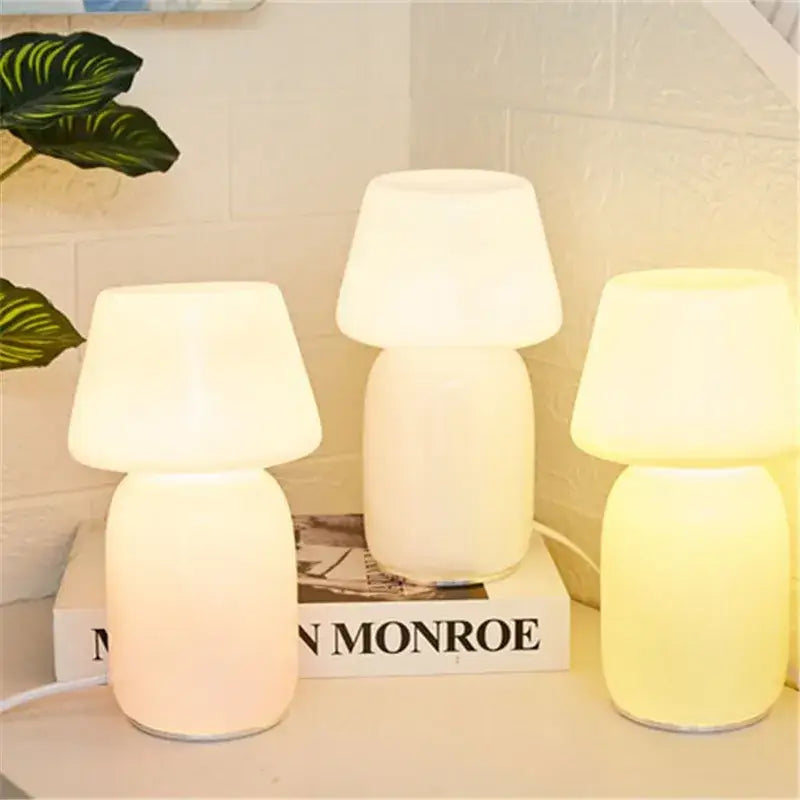 Minimalist white mushroom glass table lamp bedroom night light