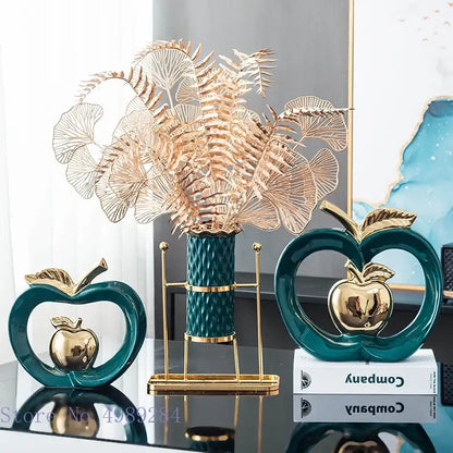 Teal & gold apple hollow candy jar dining room decor