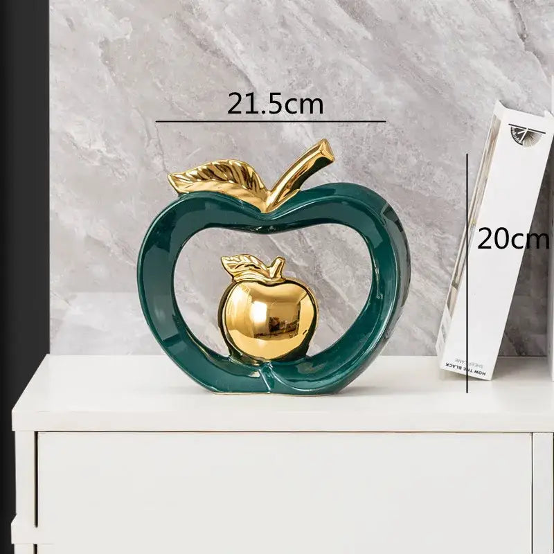 Teal & gold apple hollow candy jar dining room decor