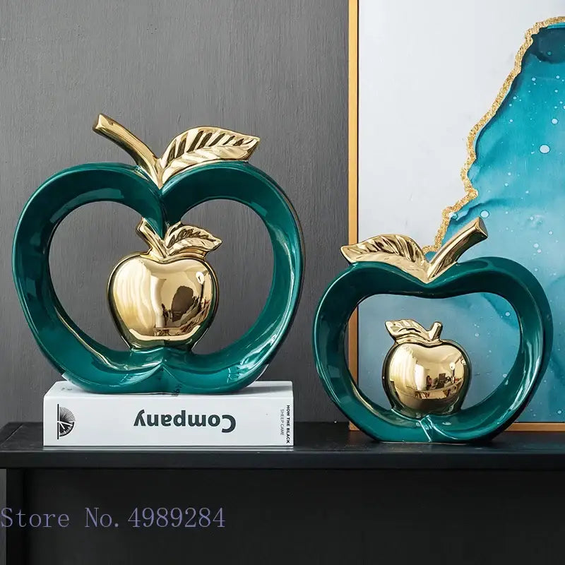 Teal & gold apple hollow candy jar dining room decor