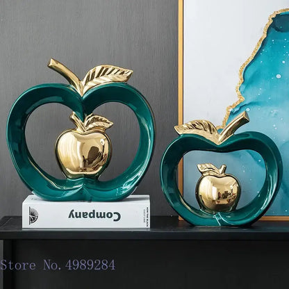 Teal & gold apple hollow candy jar dining room decor