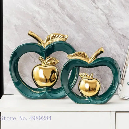 Teal & gold apple hollow candy jar dining room decor