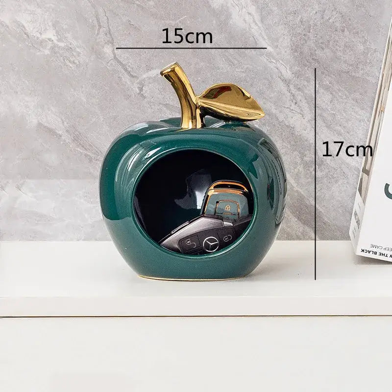 Teal & gold apple hollow candy jar dining room decor