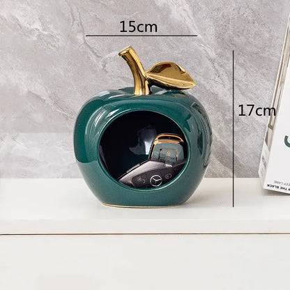 Teal & gold apple hollow candy jar dining room decor