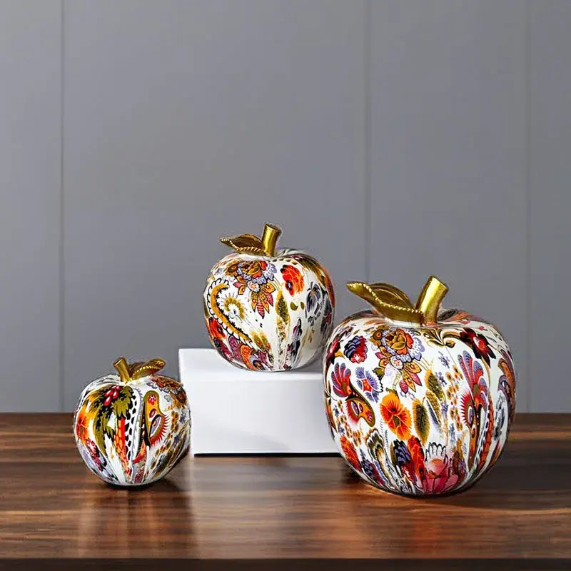 Modern patterned glossy apple resin figure living room decor