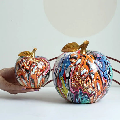 Graffiti pop art apple sculpture resin ornament living room decor