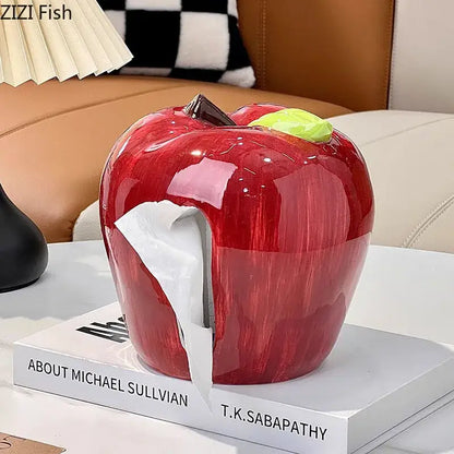Glossy red apple shape ceramic tissue box living room decor