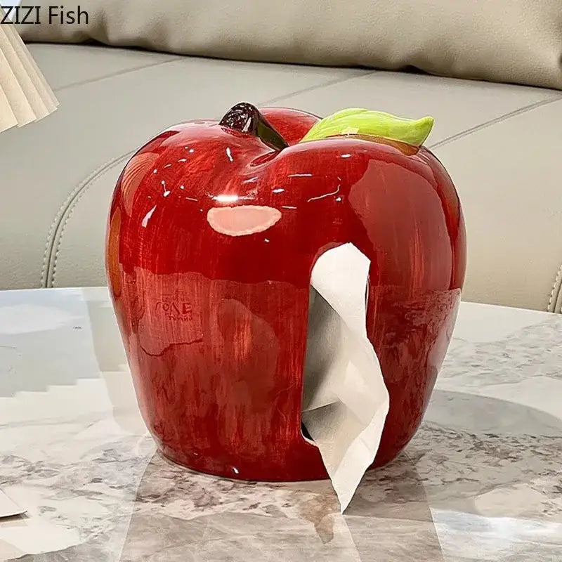 Glossy red apple shape ceramic tissue box living room decor