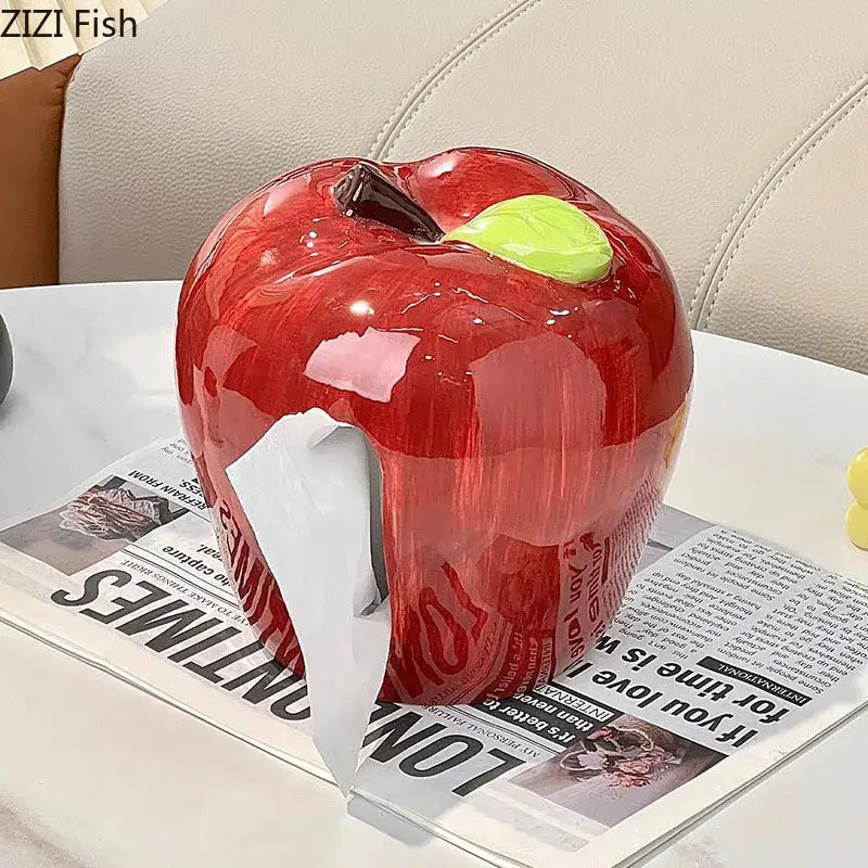 Glossy red apple shape ceramic tissue box living room decor