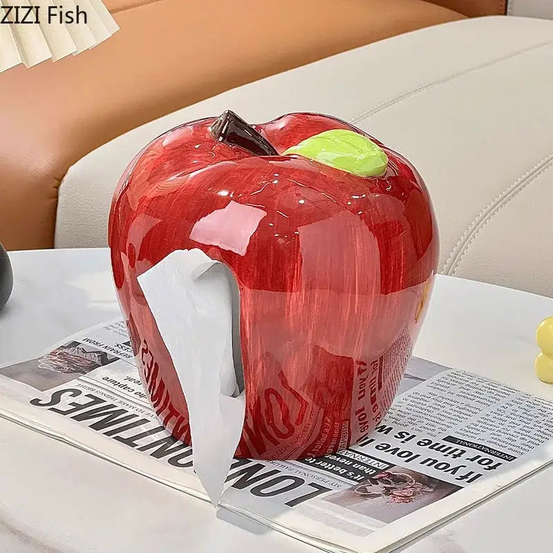 Glossy red apple shape ceramic tissue box living room decor