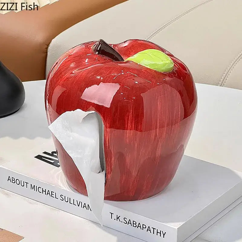 Glossy red apple shape ceramic tissue box living room decor