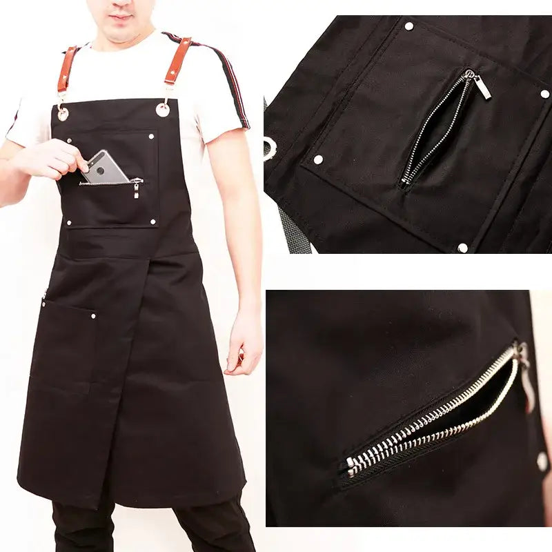 Personalized korean fashion black canvas apron kitchen uniform