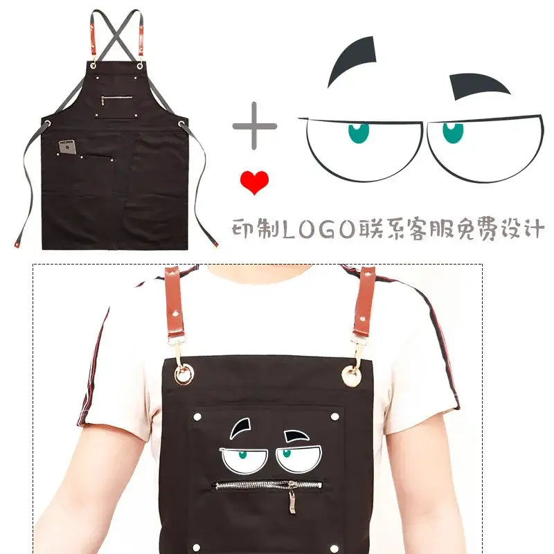 Personalized korean fashion black canvas apron kitchen uniform