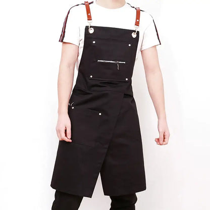 Personalized korean fashion black canvas apron kitchen uniform