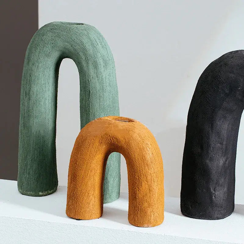 Abstract geometric arc ceramic vase set living room decor