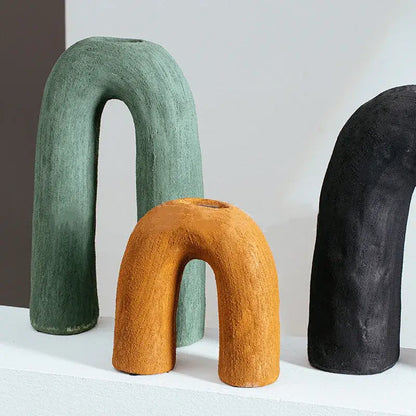 Abstract geometric arc ceramic vase set living room decor