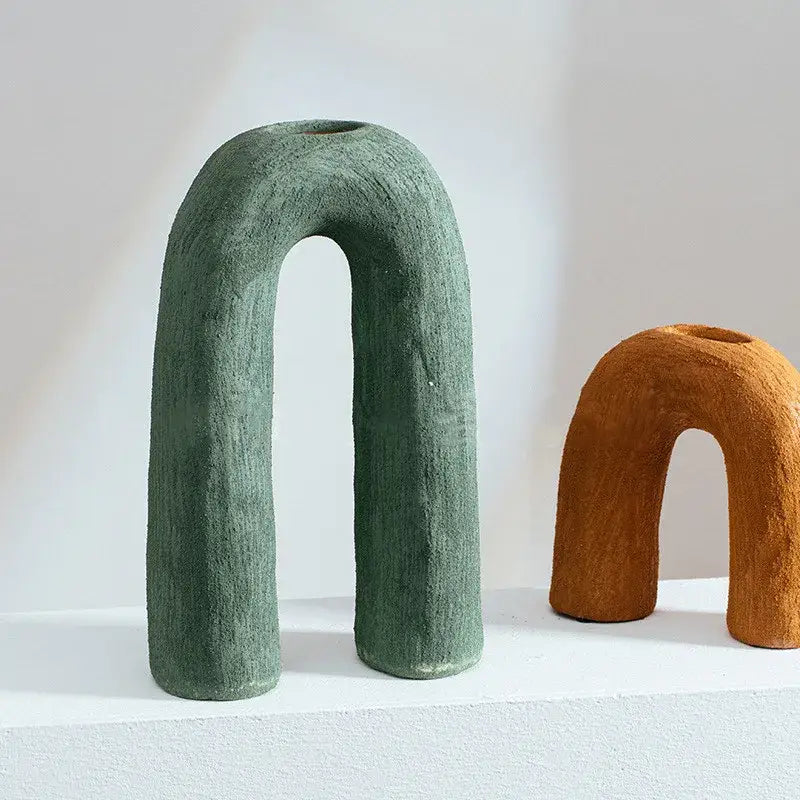 Abstract geometric arc ceramic vase set living room decor