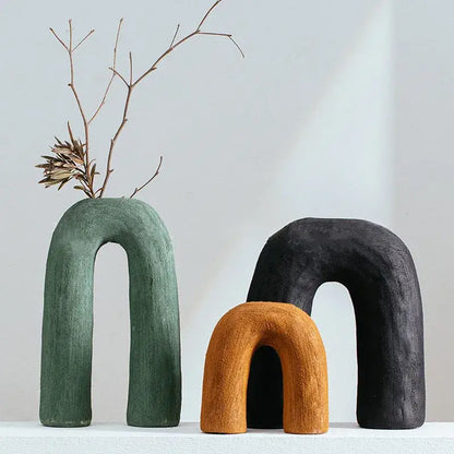 Abstract geometric arc ceramic vase set living room decor