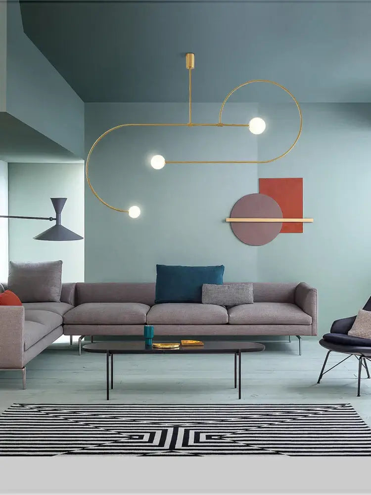 Modern gold arc line chandelier living room pendant light