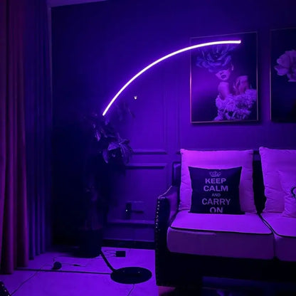 Modern black arc shape led floor lamp for living room with remote