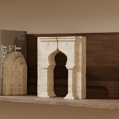 Minimalist beige archway shape travertine sculpture living room decor
