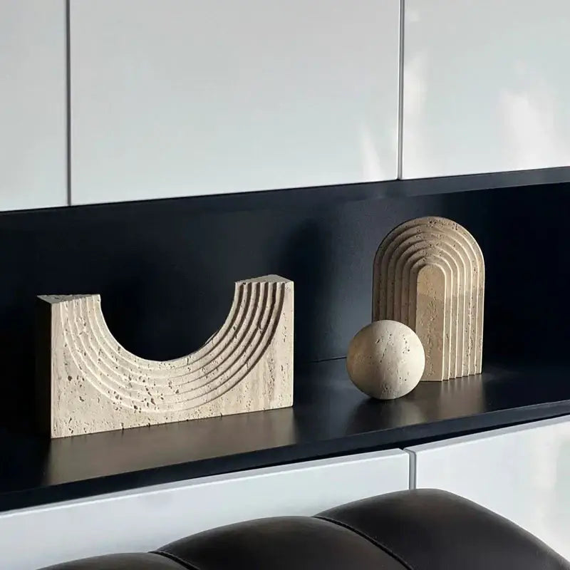 Minimalist beige archway shape travertine sculpture living room decor