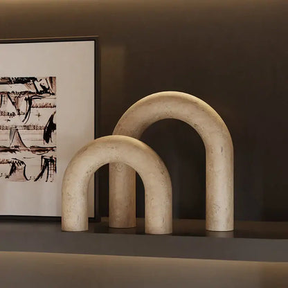 Minimalist beige archway shape travertine sculpture living room decor