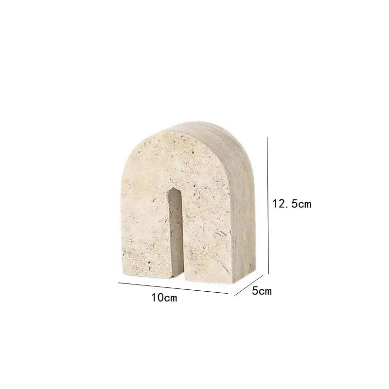 Minimalist beige archway shape travertine sculpture living room decor